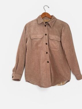 Women's Corduroy Button-Up Shacket in Taupe